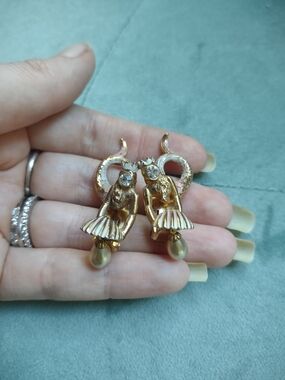 Gold-Tone Mermaid Clip Earrings with Pearl Accent